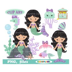 INSTANT Download. Cute mermaids clip art. Personal and Commercial use included! M_126.