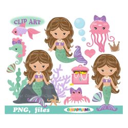 INSTANT Download. Cute mermaids clip art. Personal and Commercial use included! M_124.