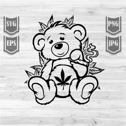 teddy bear smoking joint || svg file || stoned bear svg || smoking weed svg || smoking cannabis svg | high teddy bear sm