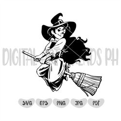 Cute Witch with broom svg, Baby Witch svg, Witch svg, Halloween svg, Witch Silhouette svg, Witch png, Witch Cut files, H