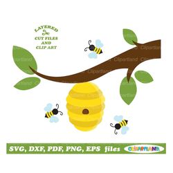 INSTANT Download. Commercial license is included up to 500 uses! Cute bee hive svg cut file and clip art. B_1.