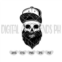 Beard Skull with Dad hat Svg | Badass Beard Dad Svg | Dad life Svg | Beard skull Svg | Dad Hat | Beard Skull Files for c