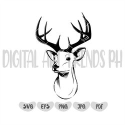 Deer Head SVG, Deer Head Silhouette, Deer Head Clipart, Deer Clipart, Cut Files for Cricut Silhouette, Buck Svg, Wild An