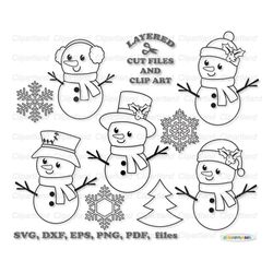 INSTANT Download. Personal and commercial use is included! Cute Christmas snowman svg, dxf cut files and clip art. S_31.