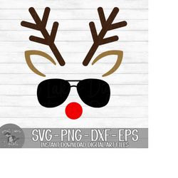 Reindeer & Sunglasses - Instant Digital Download - svg, png, dxf, and eps files included! - Christmas, Reindeer Face, An