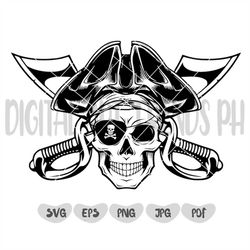 pirate skull with crossed swords svg | pirate svg | skull svg | pirate clipart | cut files for silhouette | pirate vecto