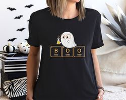 Cute Science Halloween Shirt, Ghost Scientist with Periodic Table of Elements that Spell BOO, Science Teacher Gifts, Ner