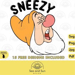 Sneezy Dwarf, Snow White Vacay Mode Svg Family Trip Svg Magical Kingdom Svg Family Vacation Svg Files for Cricut Sublima