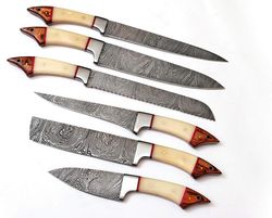 Custom made damascus steel kitchen/chef's knife set with leather roll bag. New Year Gift Christmas Gift Birthday Gift C5