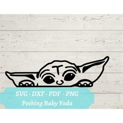 star wars peeping baby yoda svg file, mandalorian peeking baby grogu download digital file - dxf pdf png - laser cut fil