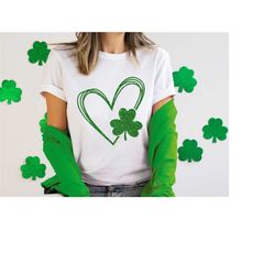 Shamrock Leaf Heart St Patrick's day shirt, clover green womens shirt st patricks day shirt st paddys, cute st pattys sh