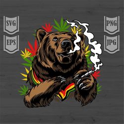 rasta bear svg | high bear svg | bear smoking joint svg | smoking weed svg | cannabis svg | marijuana svg | 420 svg | ra