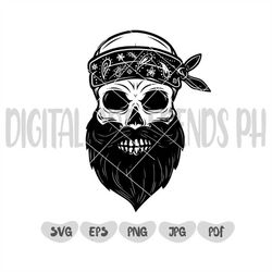 Bandana Skull svg, Man skull svg, Bearded Skull svg, Skull clipart, Skull sublimation designs, tumbler decal svg, Silhou