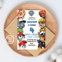 Personalized File PawTy Patrol Birthday Invitation Digital Download | Kids Birthday Invitation Editable PNG File Only