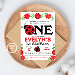 Personalized File Ladybug Invitation for Ladybug Birthday Party | 1st Birthday up to Age 5 | Instant Download PNG File