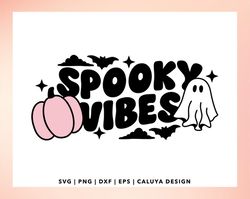 Spooky Vibes SVG | Cute Ghost svg, Trendy Halloween svg, Retro Halloween, Cute Pumpkin svg, Halloween t shirt, mug, libb