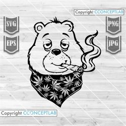bear smoking joint svg | high grizzly clipart | weed animal cutfile | rasta teddy stencil | 420 shirt png | cannabis dxf