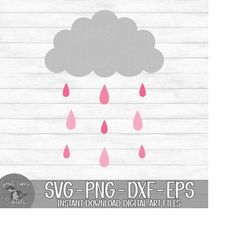 Rain Cloud, Pink Rain Drops - Instant Digital Download - svg, png, dxf, and eps files included!