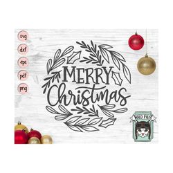 Merry Christmas Sign SVG file, Merry Christmas cut file, Christmas Decor svg, Laurel leaves, Round Sign, hand lettered c