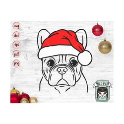 Dog Santa hat svg file, Dog with Hat svg, Christmas svg file, French Bulldog svg, Christmas cut file, Christmas Animals,