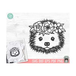 Hedgehog SVG file, Floral Hedgehog cut file, Hedgehog Flower Crown SVG, Animal Face, Flower Hedgehog svg file, Floral He