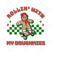 Rollin With My Doughmies Svg, Vintage Baby Svg, Gingerbread Man Svg, Groovy Christmas Png