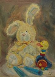 Toy hare oil painting artwork for children room nursery