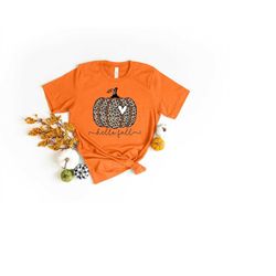 Hello Fall Leopard Print Pumpkin, Fall Vibes Shirt, Happy Fall Y'All, Hello Fall Shirt, Thanksgiving Shirt, Buffalo Plai