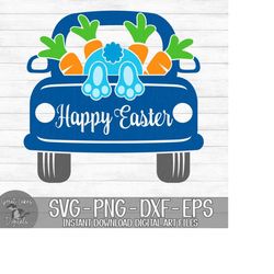 Happy Easter - Instant Digital Download - svg, png, dxf, and eps files included! Easter Truck, Back of Truck, Bunny