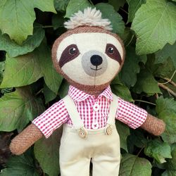 brown sloth, stuffed animal doll, handmade wool plush toy