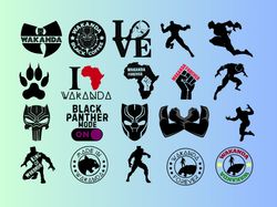 Black Panther Bundle ,T'Challa Face Silhouette Digital Clipart, Wakanda Printable SVG Cut File, Black Panther Svg, Png