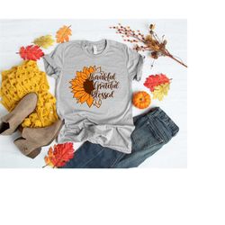 Sunflower Thankful Shirt, Love Fall, Leopard Print Fall Shirt, Thankful Grateful Blessed Shirt, Hello Pumpkin, Fall Vibe