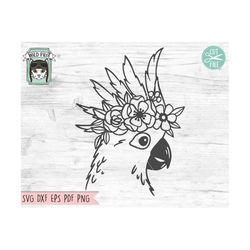 Cockatoo SVG file, Cockatoo with Flower Crown SVG, Cockatoo cut file, Cockatoo Floral svg, Summer svg, Tropical svg file