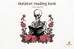 Skeleton Reading Book with Floral Rose