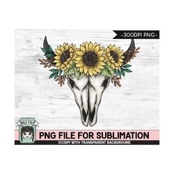 Cow Skull with Sunflowers SUBLIMATION design PNG, Cow Skull png file, Cow Skull with Sunflowers sublimation designs, boh