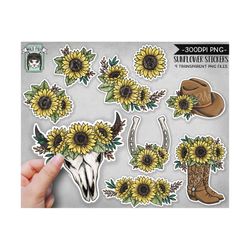 PRINTABLE Sunflower Sticker files PNG file, Sunflower Illustrations, Planner Sticker file, Cow Skull, Cowboy Hat, Horses
