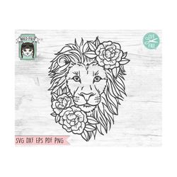 Lion SVG file, Lion with Flowers SVG, Lion cut file, Animal Face, Floral Lion, Lion with Flowers on Head, Cute Lion Face