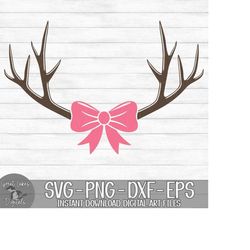 Deer Antlers with Bow - Instant Digital Download - svg, png, dxf, and eps files included! Girl, Hunting, Buck