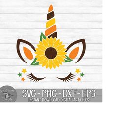 Fall Sunflower Unicorn Face - Instant Digital Download - svg, png, dxf, and eps files included! Autumn, Girl
