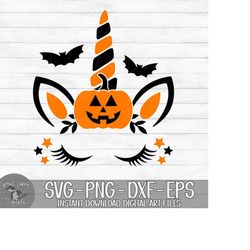 Halloween Unicorn Face - Instant Digital Download - svg, png, dxf, and eps files included! Cute, Bats, Girl, Pumpkin