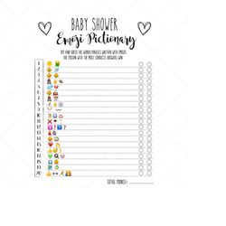 baby shower games, shower printable, fun shower game, baby emoji game, unique baby shower games