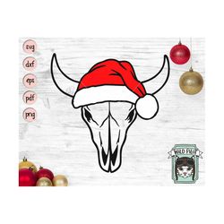 cow skull santa hat svg file, skull with hat svg, christmas svg file, bull skull svg file, christmas cut file, christmas