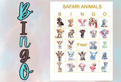Safari Animals Bingo Printable,Bingo 100 cards,5x5,party bingo, Pdf