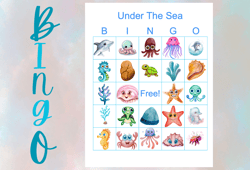 Under the Sea Bingo Printable,Bingo 100 cards,5x5,party bingo, Pdf