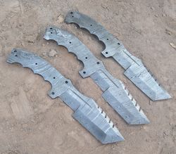 Damascus Steel Knife Custom Handmade - Lot of 03 Damascus Steel tracker knives blank blades  hunting knives