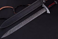 Damascus Steel Knife Custom Handmade - 30.00" inches Damascus Steel Battle ready sword outdoor Hunting sword