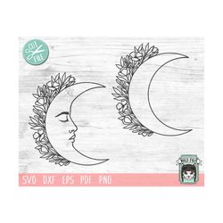 Moon Flowers svg file, Moon Floral svg, Man in the Moon svg file, Moon Face with Flowers, Moon Flower cut file, Moon Fac