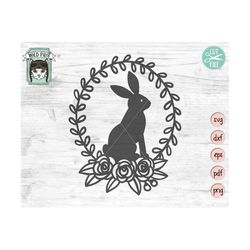 Bunny SVG, Easter Bunny SVG, Happy Easter svg, Easter png, Spring svg, Rabbit Silhouette SVG, Floral Wreath svg, Easter