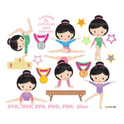 INSTANT Download. Cute little girl gymnast cut file and clip art svg. Commercial license is included! G_61.
