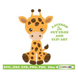 INSTANT Download. Commercial license is included! Cute sitting baby giraffe cut files and clip art. Ag_10.
